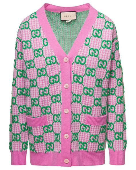 pink and green gucci cardigan|gucci green monogram knit.